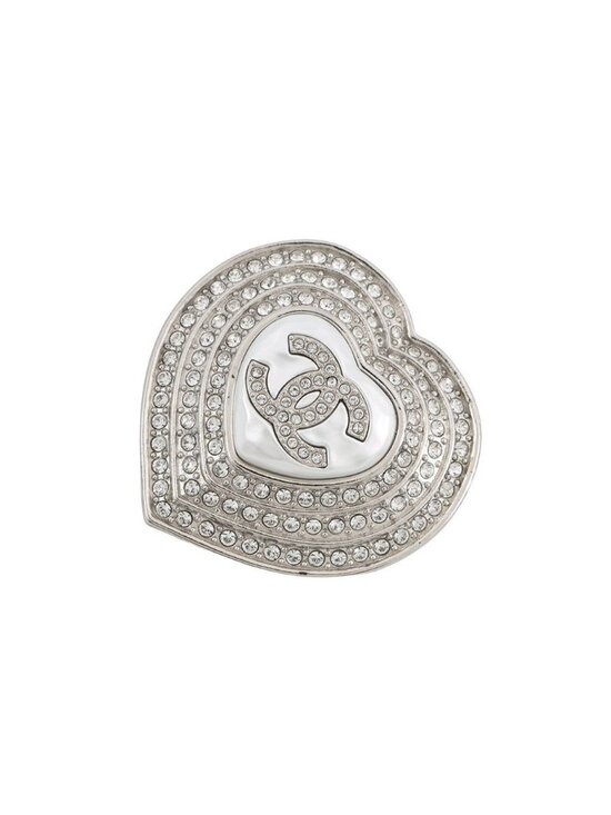 CHANEL CC Logo Heart Brooch Metal Rhinestone– GALLERY RARE  Chanel Brooch Heart CC Logo Metal Rhinestone